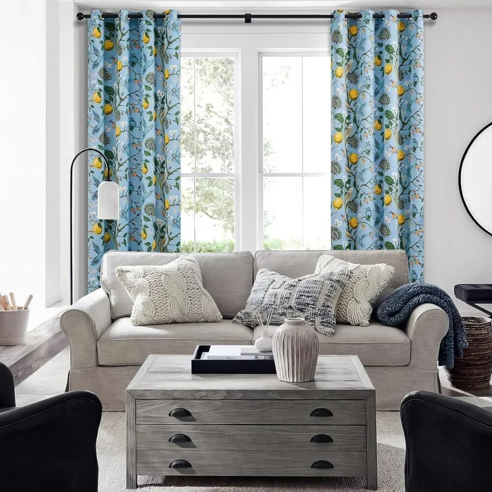 Floral Lemon Hummingbird Curtains Patterned Waverly Mid-Century Style